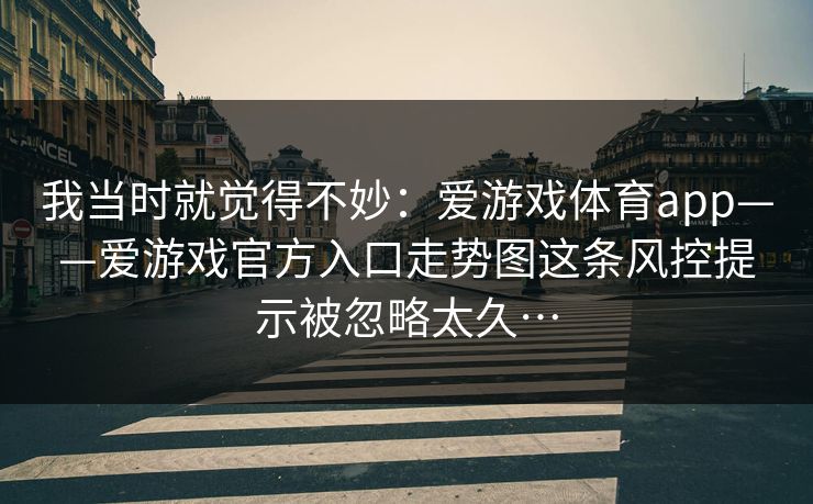 我当时就觉得不妙：爱游戏体育app——爱游戏官方入口走势图这条风控提示被忽略太久…