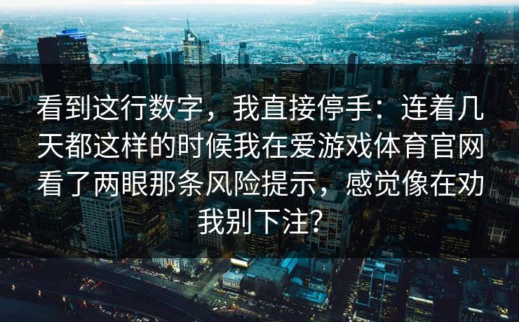 看到这行数字，我直接停手：连着几天都这样的时候我在爱游戏体育官网看了两眼那条风险提示，感觉像在劝我别下注？