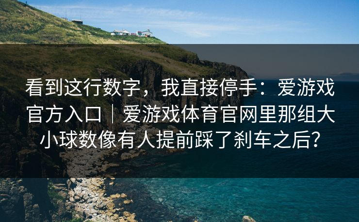 看到这行数字，我直接停手：爱游戏官方入口｜爱游戏体育官网里那组大小球数像有人提前踩了刹车之后？