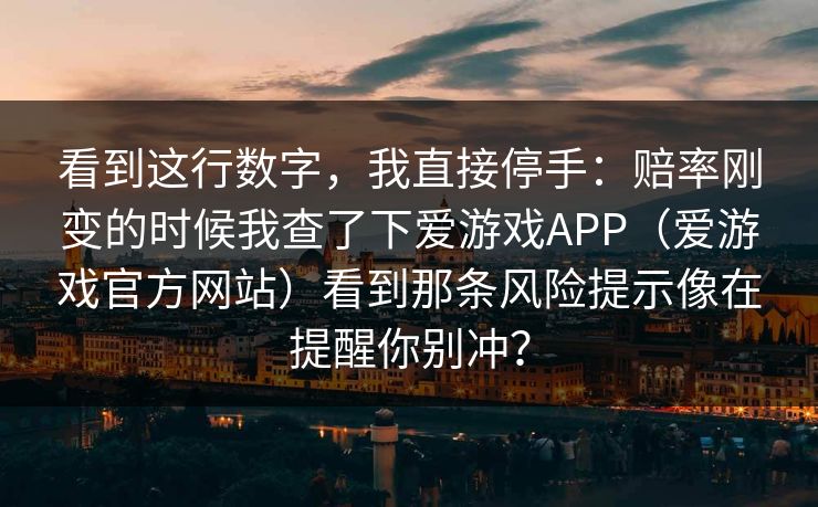 看到这行数字，我直接停手：赔率刚变的时候我查了下爱游戏APP（爱游戏官方网站）看到那条风险提示像在提醒你别冲？