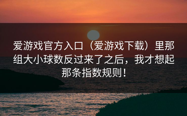 爱游戏官方入口（爱游戏下载）里那组大小球数反过来了之后，我才想起那条指数规则！