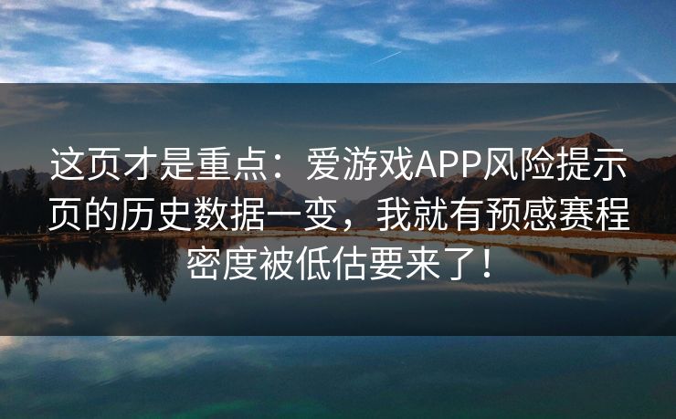 这页才是重点：爱游戏APP风险提示页的历史数据一变，我就有预感赛程密度被低估要来了！